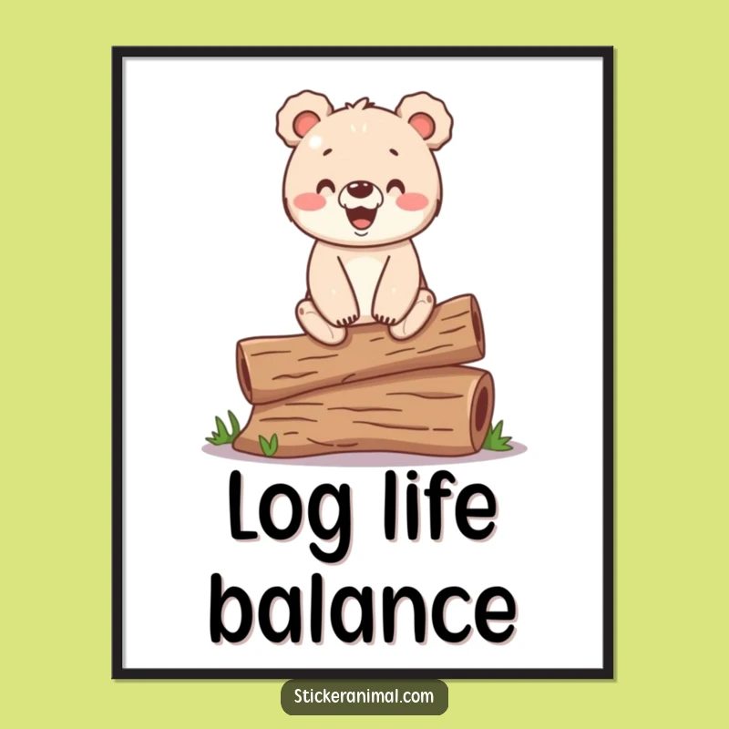 Funny Bear Cub Poster - Bring Woodland Humor and Balancing Acts to Your Walls