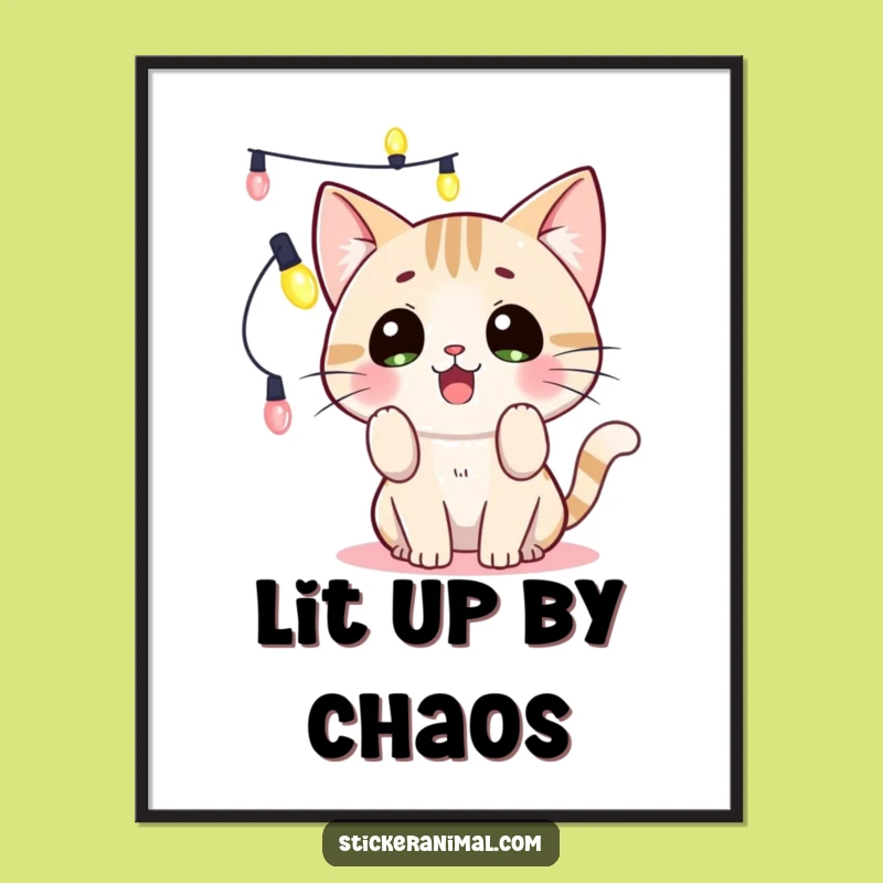 Funny Cat Lights Poster: Surprised Kitty Art, Bring Funny Cheer Home!
