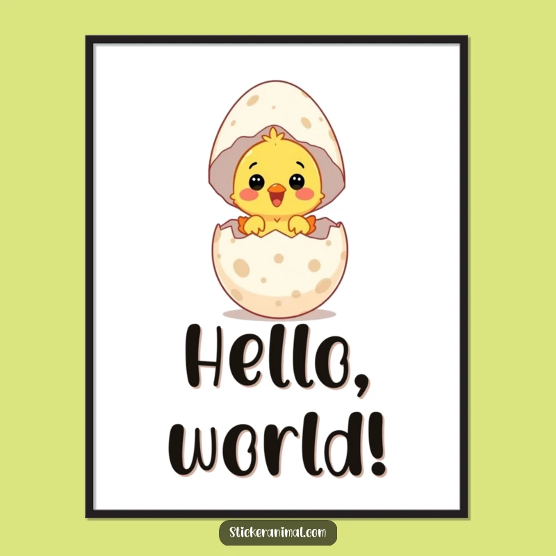 Funny Chick Hatching Poster: Surprised Baby Bird, Joyful Art, Whimsical Decor