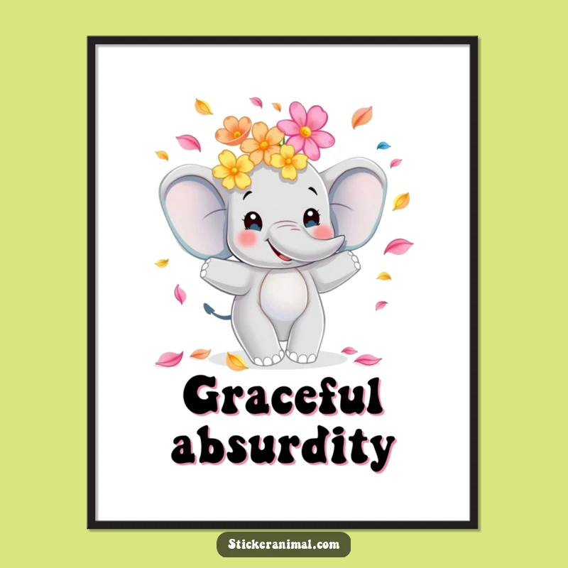 Funny Elephant Juggling Flowers Poster, Bring Vibrant Joyful Art to Any Room