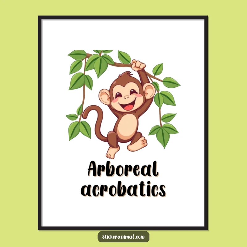 Funny Monkey Vine Swing Poster: Jungle Vibes & Giggles for Walls