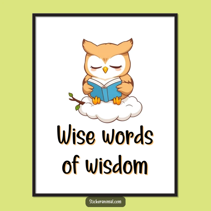 Funny Owl Book Lover Poster: Amusing Cute Owl Reads on Cloud, Wall Art