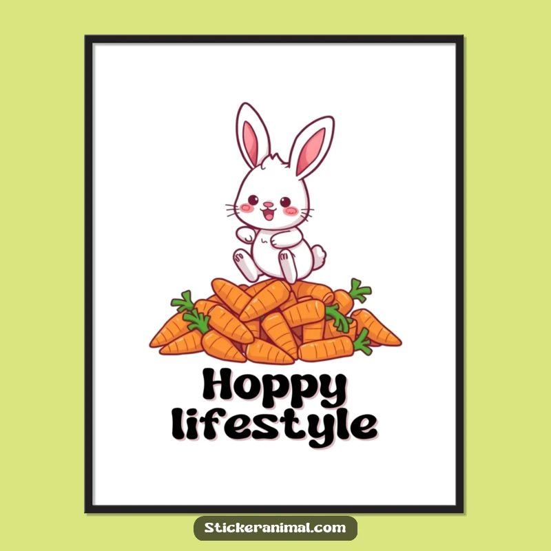 Funny Rabbit Carrot Hop Poster: Playful Character Art Gift