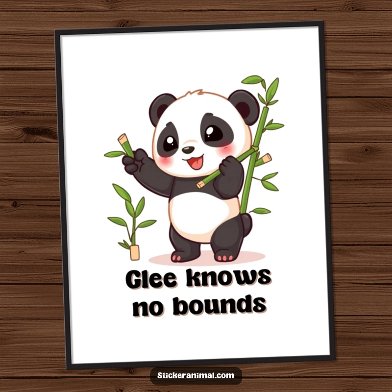 Funny playful panda cub happily juggling bamboo shoots, presented as a vibrant and cheerful digital art print.