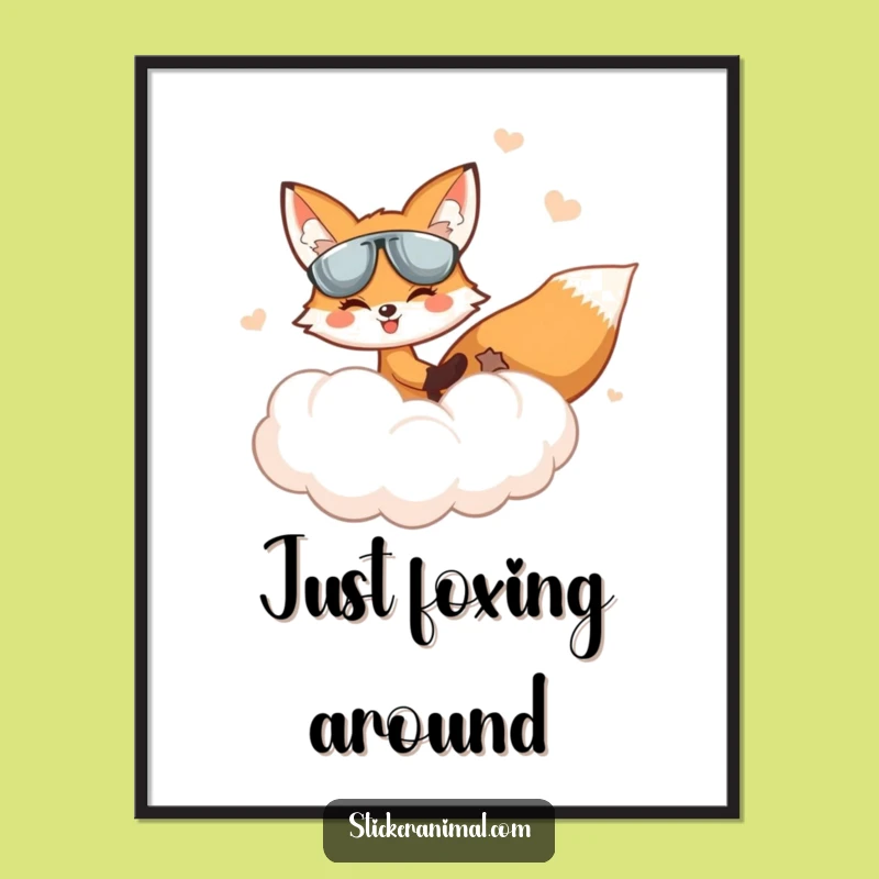 Funny Fox Sky Poster: Cloud Pilot Adventure, Whimsical Wall Art & Gift