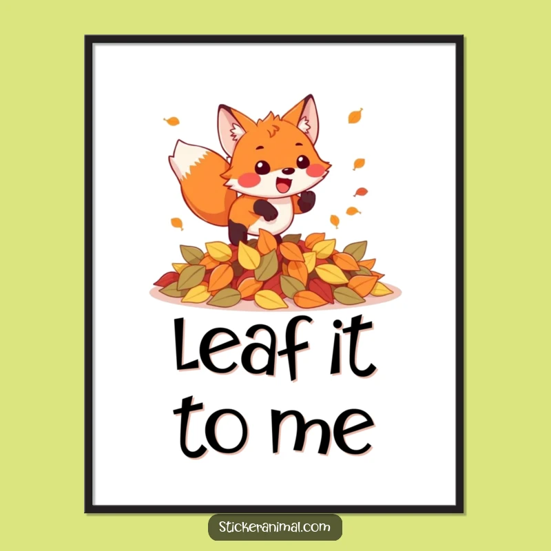 Funny Fox Pouncing Leaves Poster: Bring Hilarious Autumn Vibes to Your Wall Art