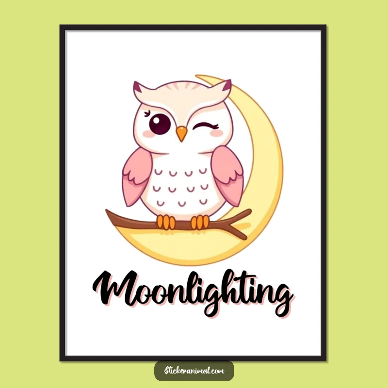 Funny Winking Owl Poster - Whimsical Moonlit Art for a Laugh