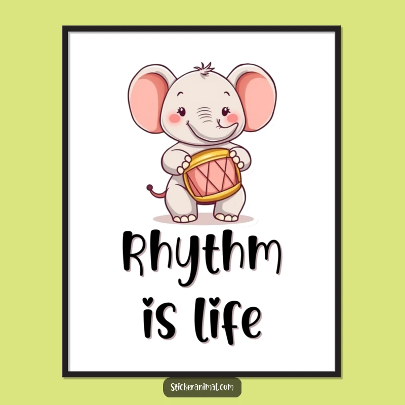 Funny Elephant Drummer Poster: Brighten Your Wall with This Cheerful Character Art