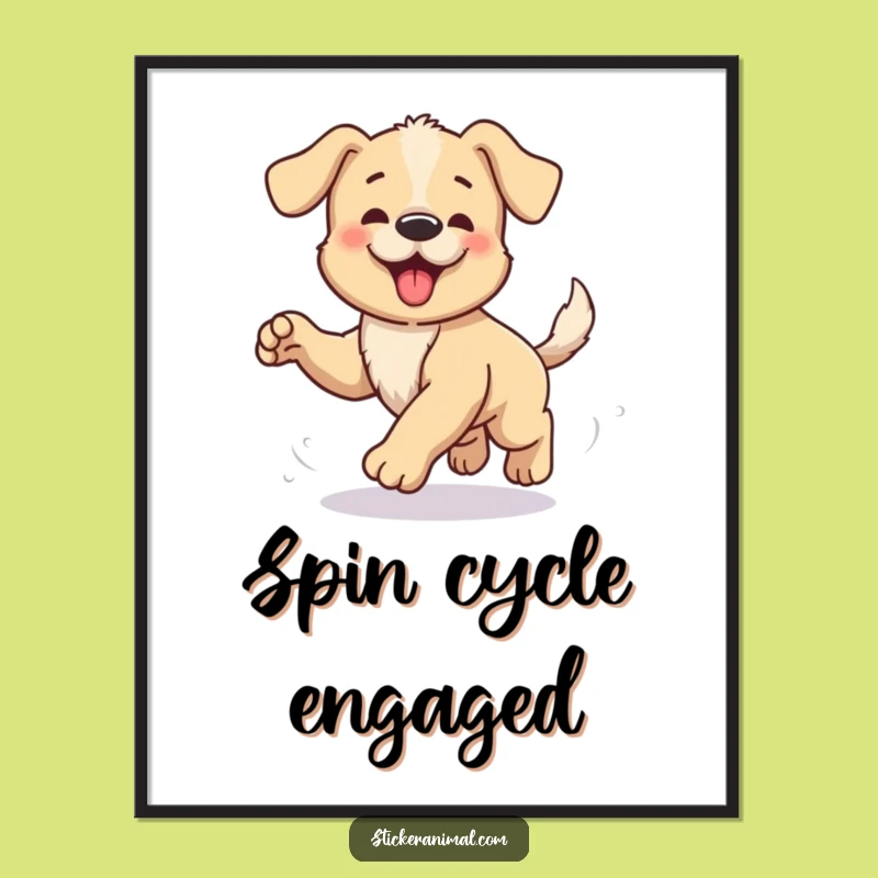 Funny Puppy Tail Chase Poster: Adorable Wall Art for a Laugh