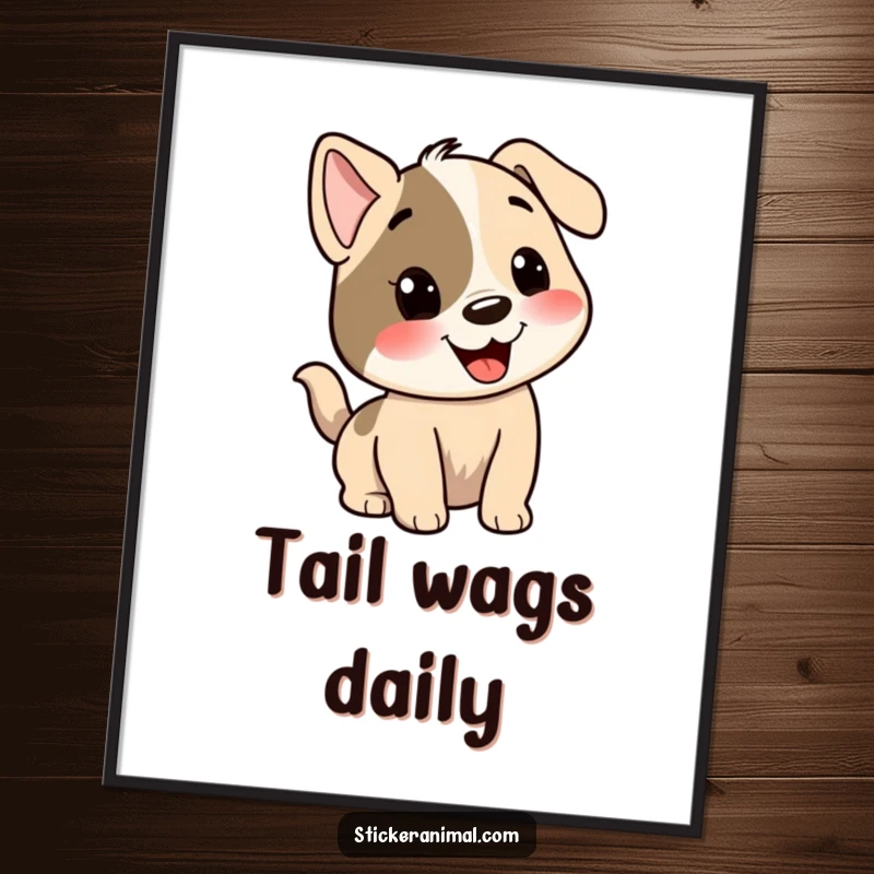 Funny dog poster print of a smiling dog character whose tail is wagging enthusiastically, depicting ultimate canine joy.