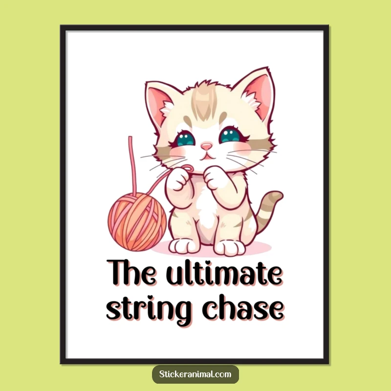 Funny Kitten Art Print: Curious Cat Yarn Decor Gift