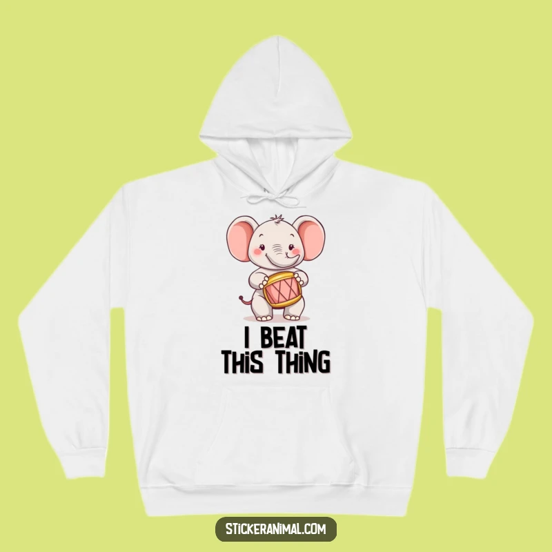 Funny Elephant Drummer Hoodie: Cozy Up with This Cheerful Character's Beat