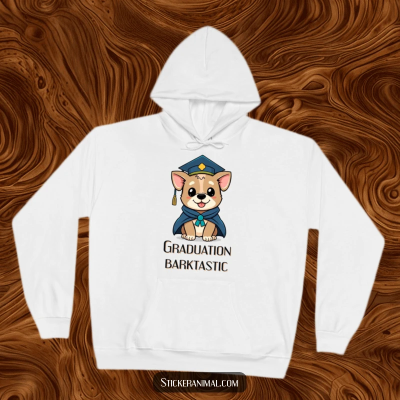 Funny hoodie featuring a winking dog character dressed in a graduation cap and academic robe, signifying a smart and successful graduate.