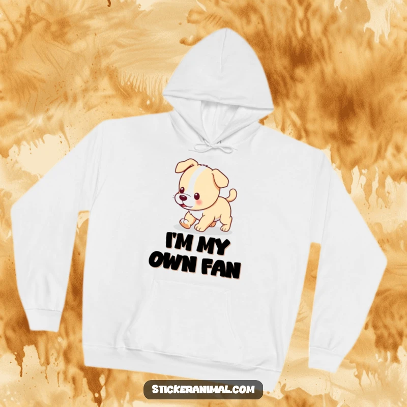 Funny hoodie with a playful puppy chasing its tail, offering warmth and humorous dog-themed style.