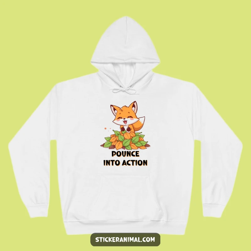 Funny Excited Fox Leaves Hoodie - Cozy Fall Humor, Ideal Funny Gift!