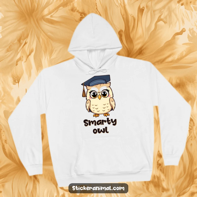Funny Surprised Owl Hoodie: A cozy sweatshirt featuring a wide-eyed owl wearing a graduation cap, embodying surprise and accomplishment.