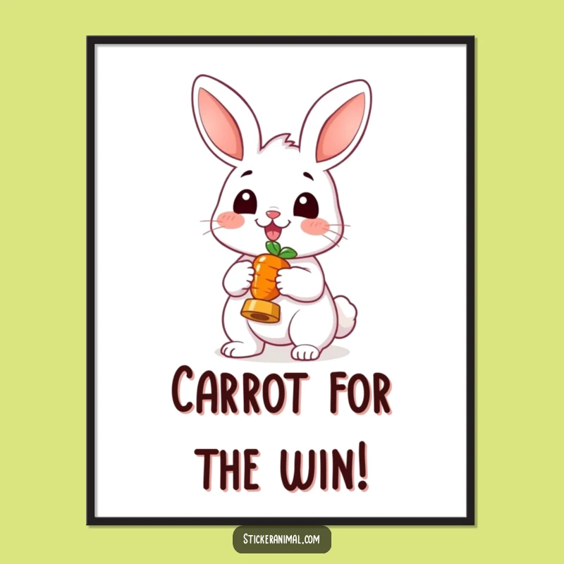 Free Printable Wall Art: Cheerful Rabbit Carrot Trophy Decor, Humorous Downloadable Art, DIY Gift Idea