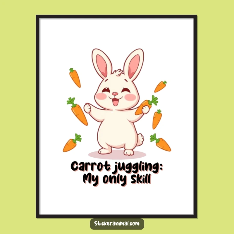 Free Printable Rabbit Juggling Wall Art: Funny Downloadable Decor for a Cheerful Space