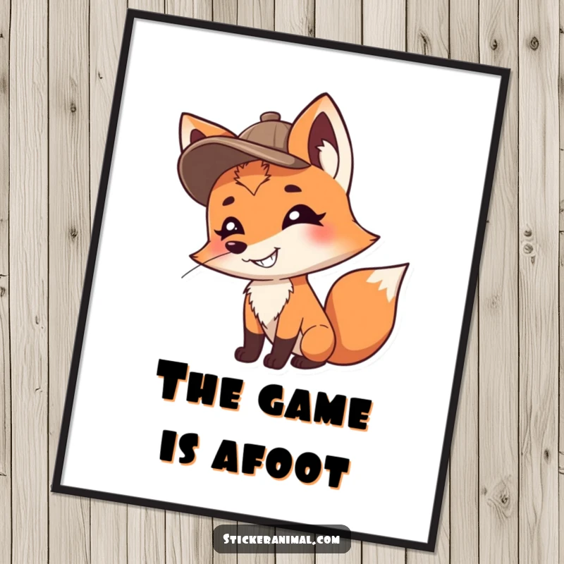 Funny Free Printable Wall Art of a grinning fox in a detective hat sniffing the air, perfect for adding a mysterious vibe.