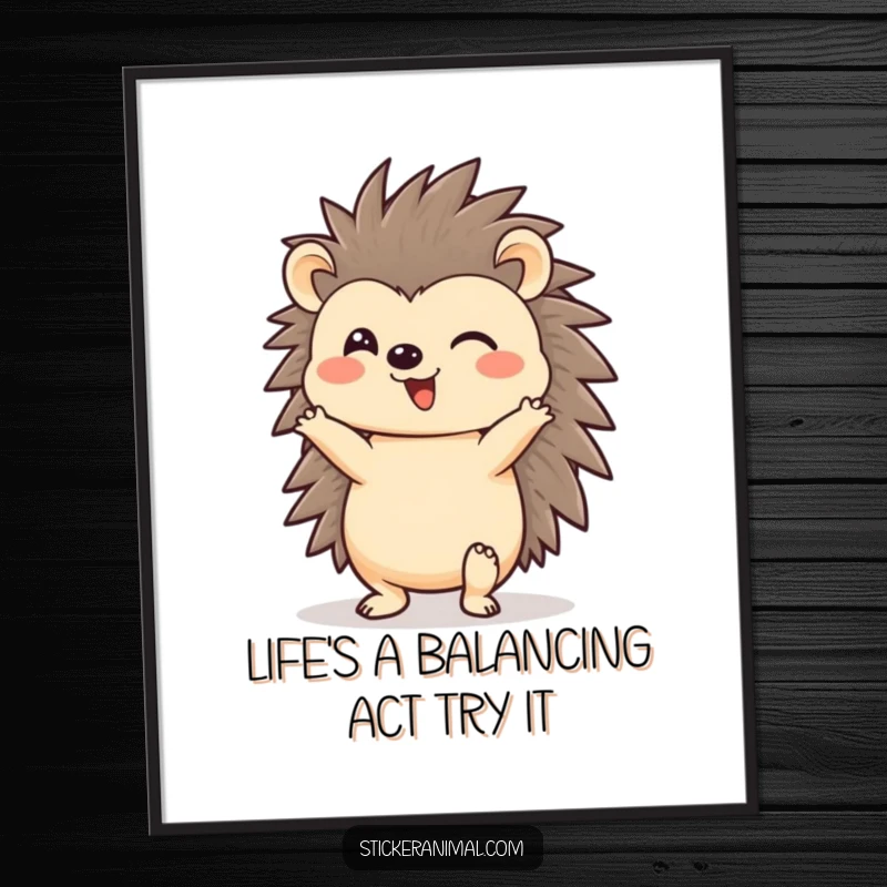 Funny Free Printable Wall Art: Cheerful hedgehog in a playful headstand, bringing quirky upside-down energy to your space.