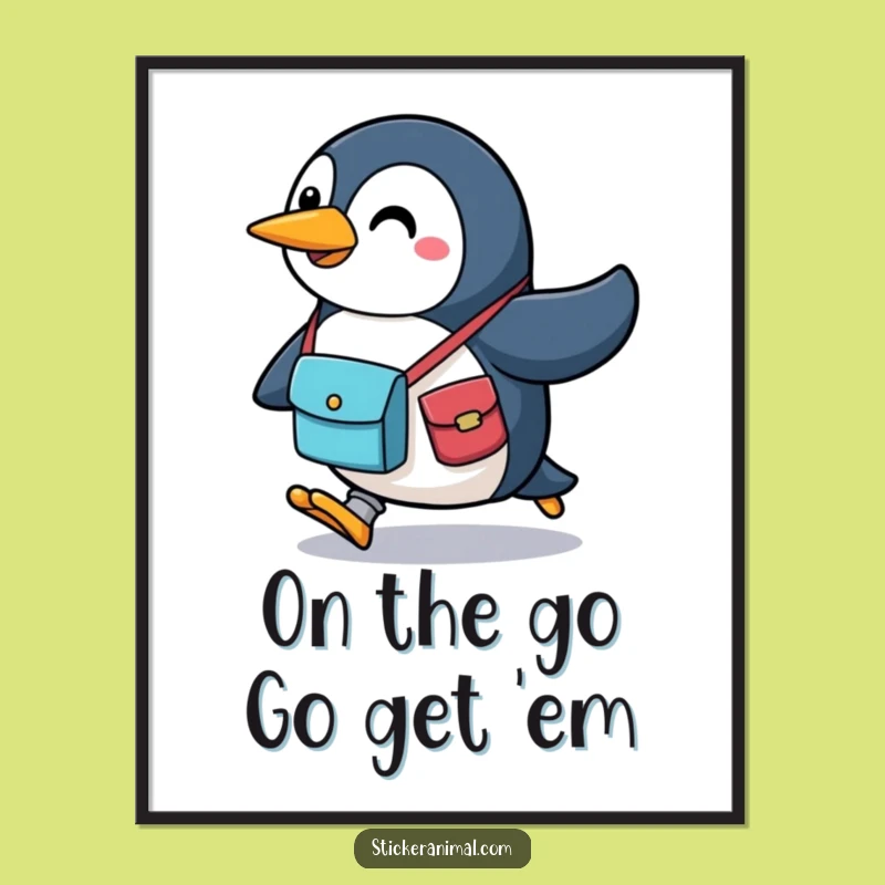 Free Printable Penguin Art: Running Character Wall Art, Energetic & Funny Downloadable Decor