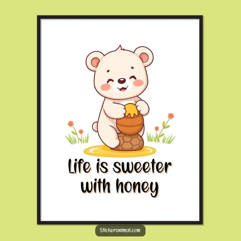 Free Printable Wall Art: Bear Cub Balancing Honey Decor