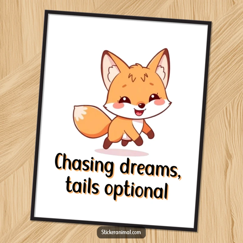 Funny Free Printable Wall Art: A grinning fox caught in a humorous chase with its own tail, perfect for whimsical decor.