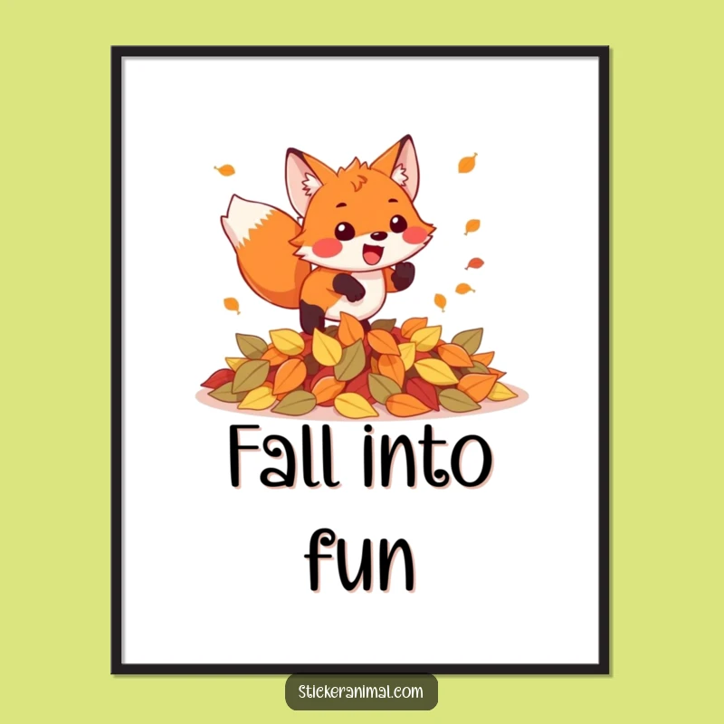 Free Printable Wall Art: Funny Fox Pouncing Leaves Downloadable Decor