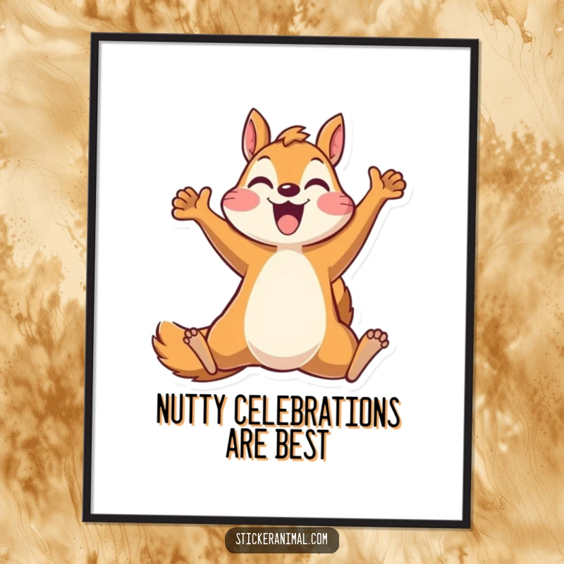 Funny Free Printable Wall Art: A happy squirrel captured mid-leap, exuding pure joy and a celebratory spirit as downloadable decor.