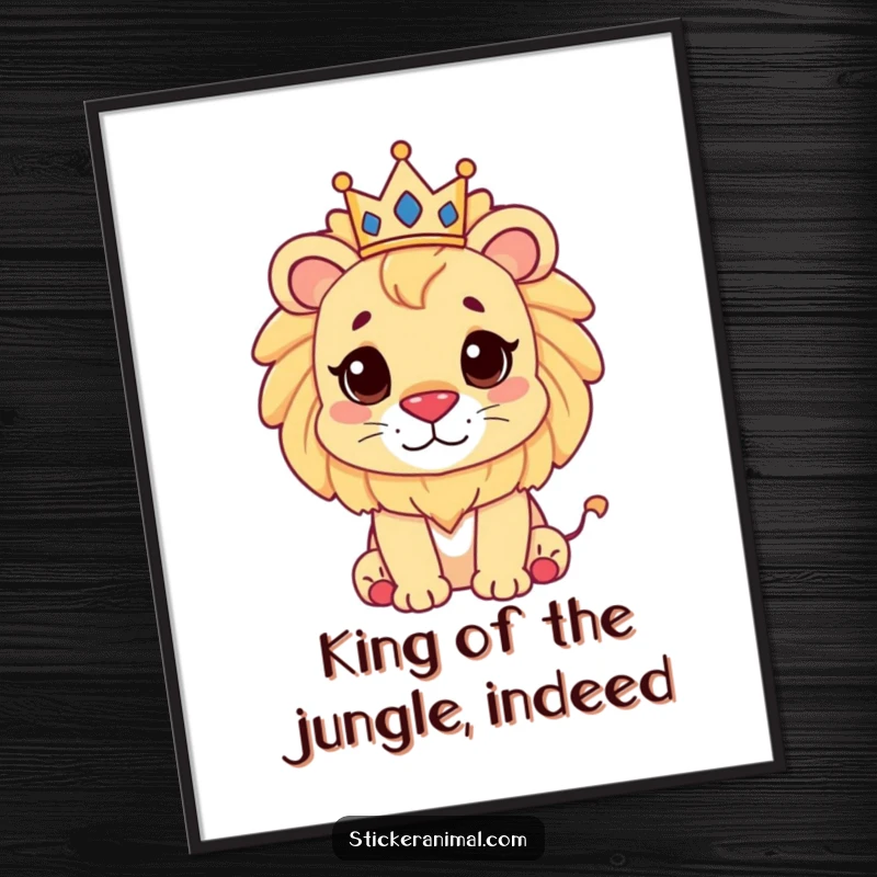 Funny Free Printable Wall Art: A cute lion wearing a miniature crown sits regally, bringing charm and humor to the room.