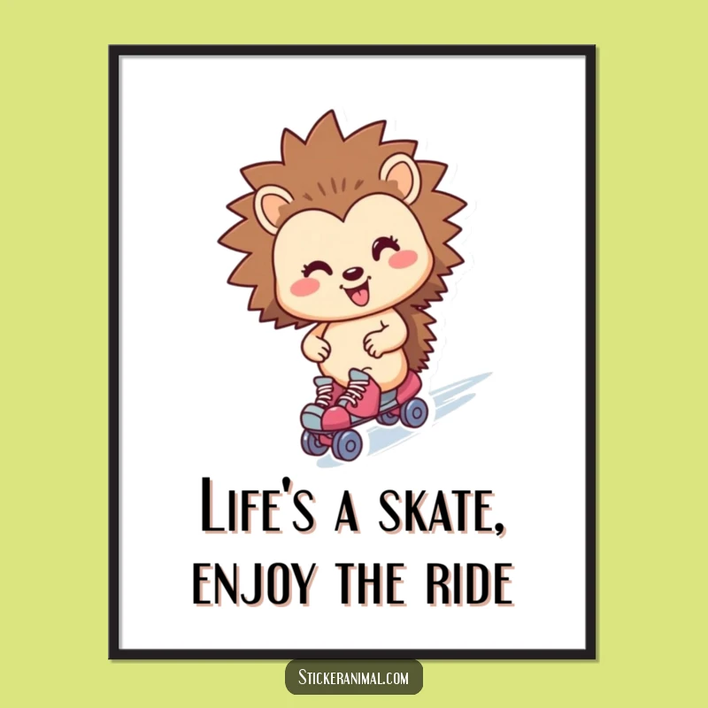 Funny Free Printable Wall Art: Zippy Hedgehog Roller Skater Downloadable Decor