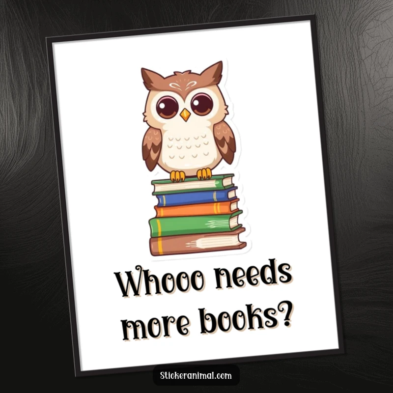 Funny Free Printable Wall Art: A contemplative owl character sitting regally on a sturdy stack of ancient books.