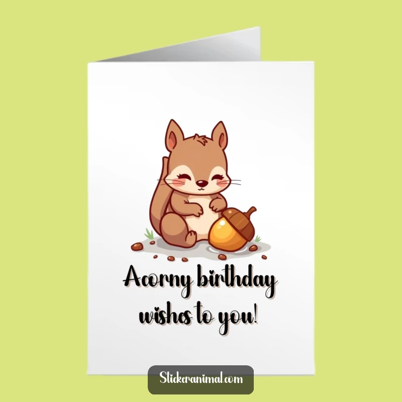 Free Printable Birthday Card: Mischievous Squirrel Burying Acorn Funny Downloadable Gift