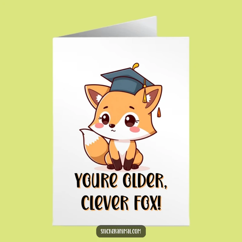 Free Printable Birthday Card: Fox Grad Tossing Cap - Funny Downloadable Gift