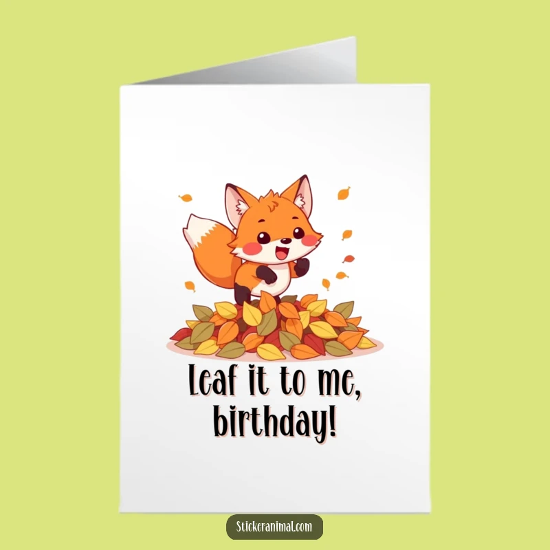 Free Printable Birthday Card: Funny Fox Pouncing Leaves Downloadable Gift