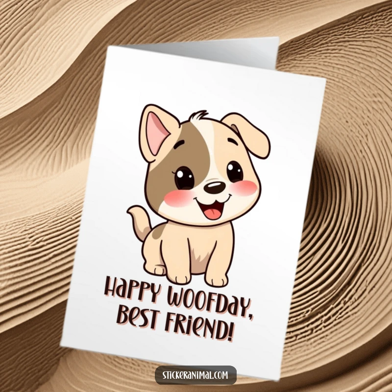 Funny Free Printable Birthday Card: A joyful dog character with an ecstatic wagging tail, spreading birthday cheer.