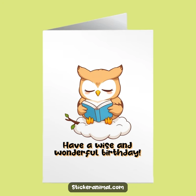 Free Printable Birthday Card: Owl Reader - Wise Downloadable Gift for Book Lovers