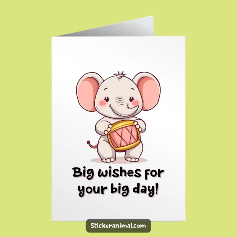 Free Printable Elephant Drummer Birthday Card: Funny Downloadable Gift for Music Lovers
