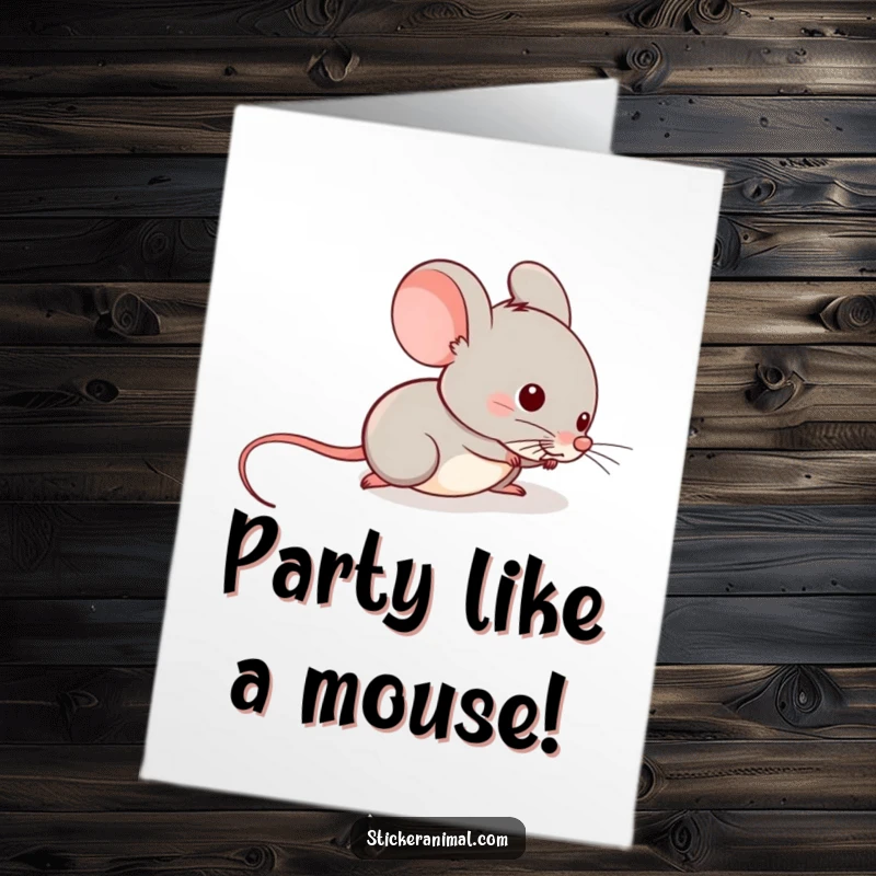 Funny Free Printable Mouse Birthday Card: A mischievous mouse gleefully sliding down a long tail, celebrating a birthday with playful energy.