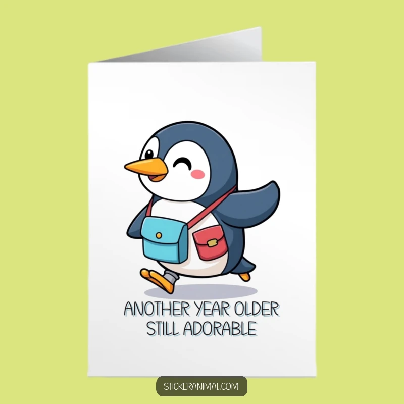 Free Printable Penguin Birthday Card: Rushing Wishes, a Funny Downloadable Gift for a Speedster!