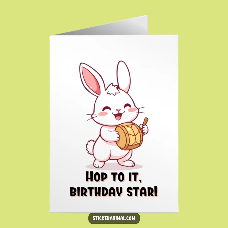 Free Printable Bunny Drummer Birthday Card: Funny Downloadable Gift for Music Lovers