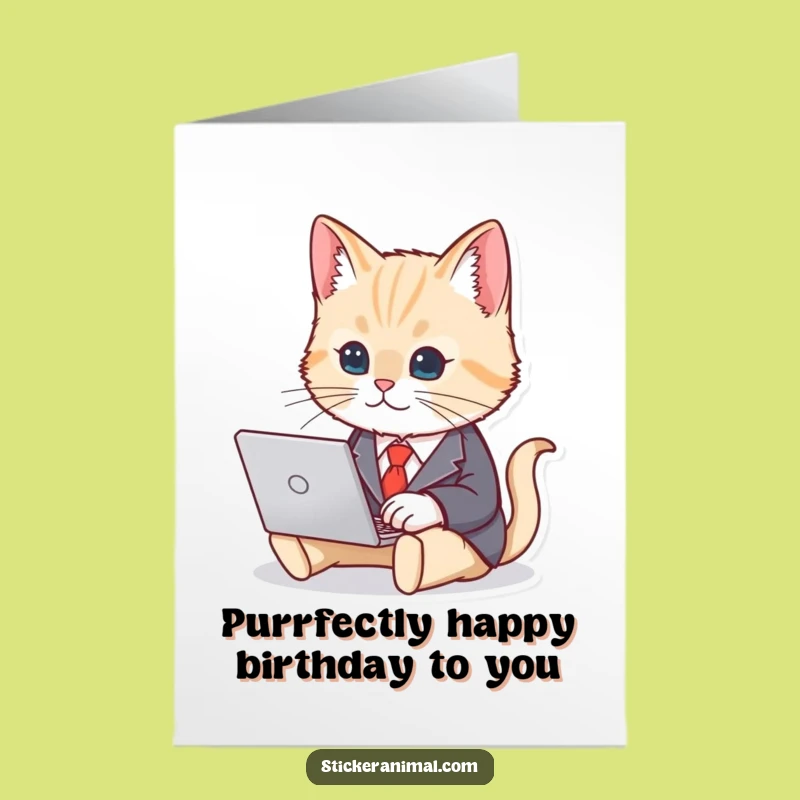 Free Printable Cat Birthday Card: Business Cat, Downloadable Funny Greeting, DIY Gift