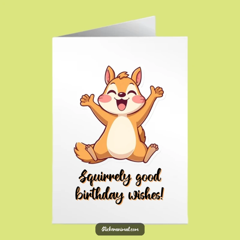 Free Printable Birthday Card: Joyful Squirrel Leap Funny Downloadable Gift