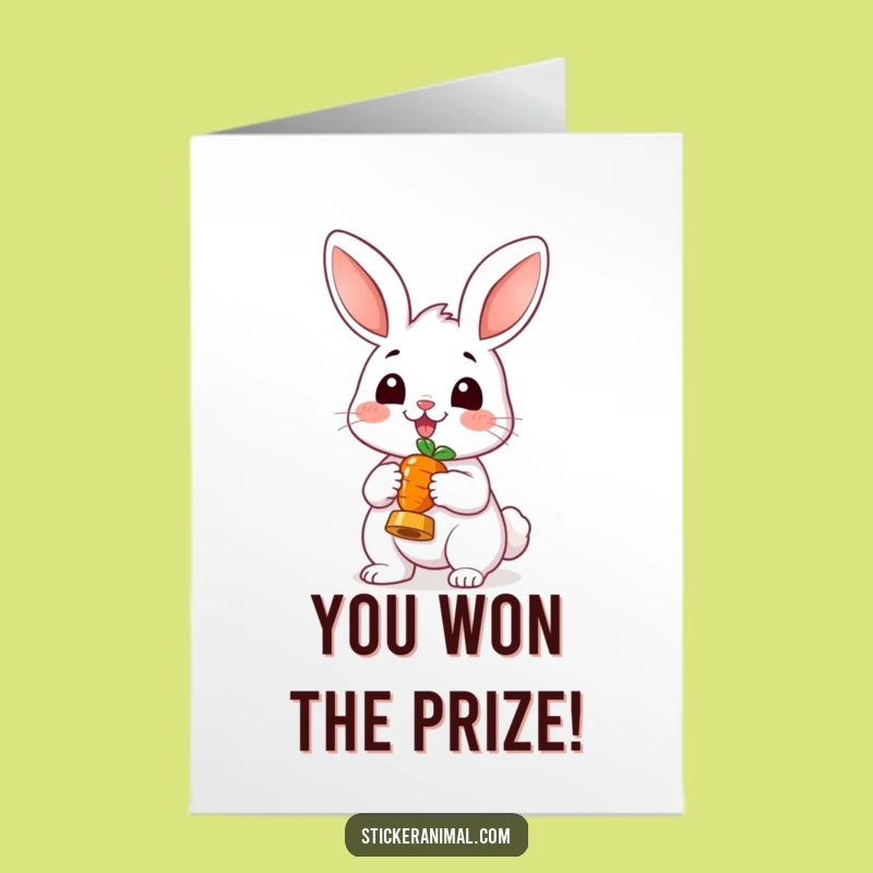 Free Printable Congrats Card: Cheerful Rabbit Carrot Trophy, Downloadable Greeting, Funny DIY Gift