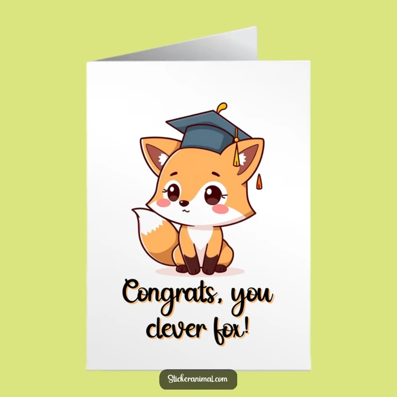 Free Printable Congrats Card: Fox Graduate Tossing Cap - Instant Download
