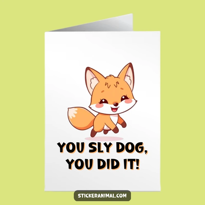 Free Printable Congrats Card: Grinning Fox Tail Chase Funny Downloadable Gift