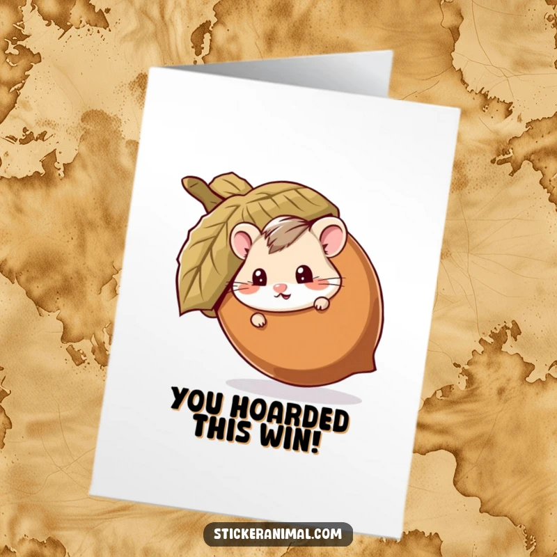Funny Free Printable Congratulations Card: A mischievous hamster peeks out from behind an oversized acorn.