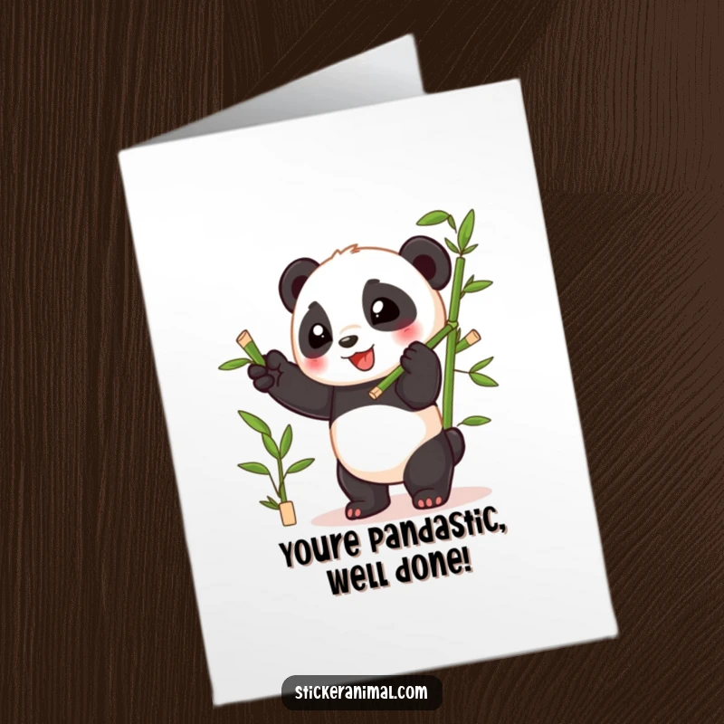 Funny Free Printable Congratulations Card: A panda cub enthusiastically juggles bamboo, celebrating a momentous occasion.