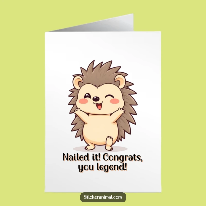 Free Printable Hedgehog Card: Funny Headstand Congratulations Downloadable Gift for Any Occasion