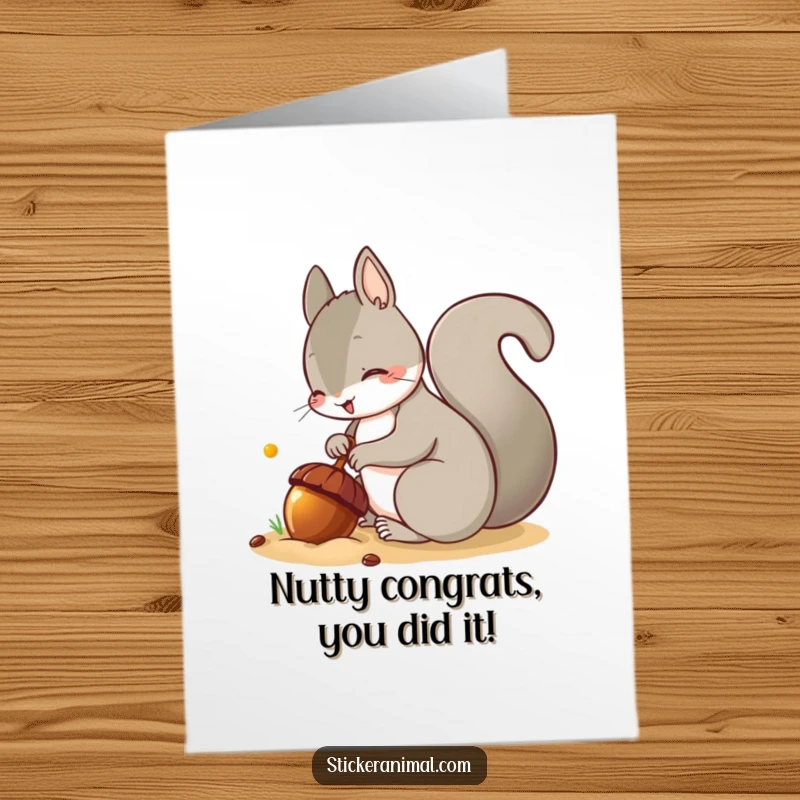 Funny Free Printable Card: A cheeky squirrel carefully hiding a shiny acorn, symbolizing a successful find.